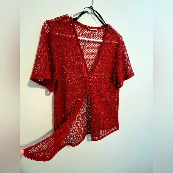 Red Lace Button Blouse - Picture 3 of 4
